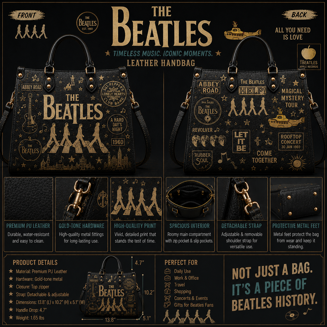 The Beatles Leather Handbag – Abbey Road Music Fan PU Leather Shoulder Bag