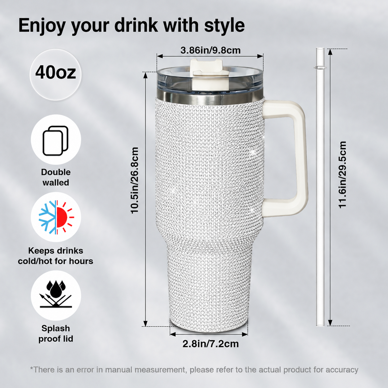 Depeche Mode 40oz Rhinestone Insulated Tumbler with Handle - Rock Band Stainless Steel Travel Mug with Straw and Lid