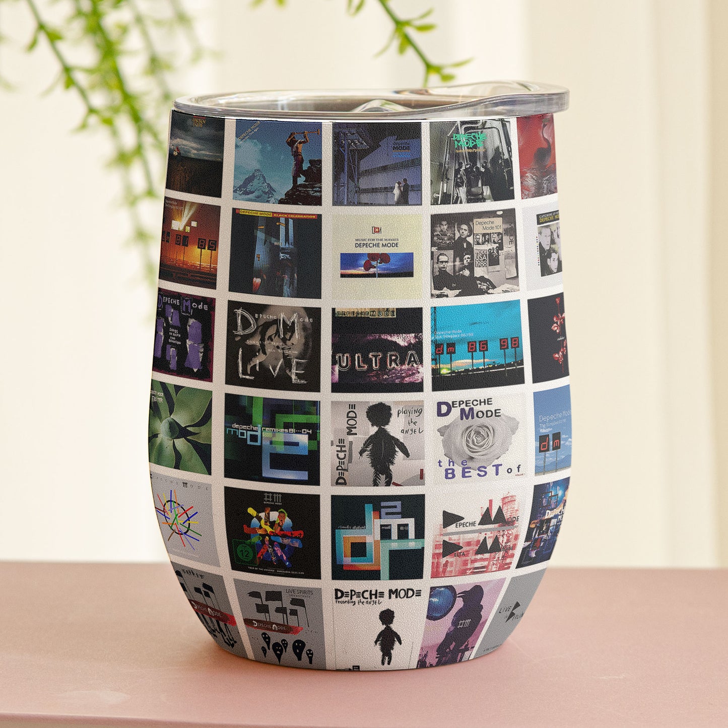 Depeche Mode Album Collage Tumbler – Dark Synth Nostalgia Tribute