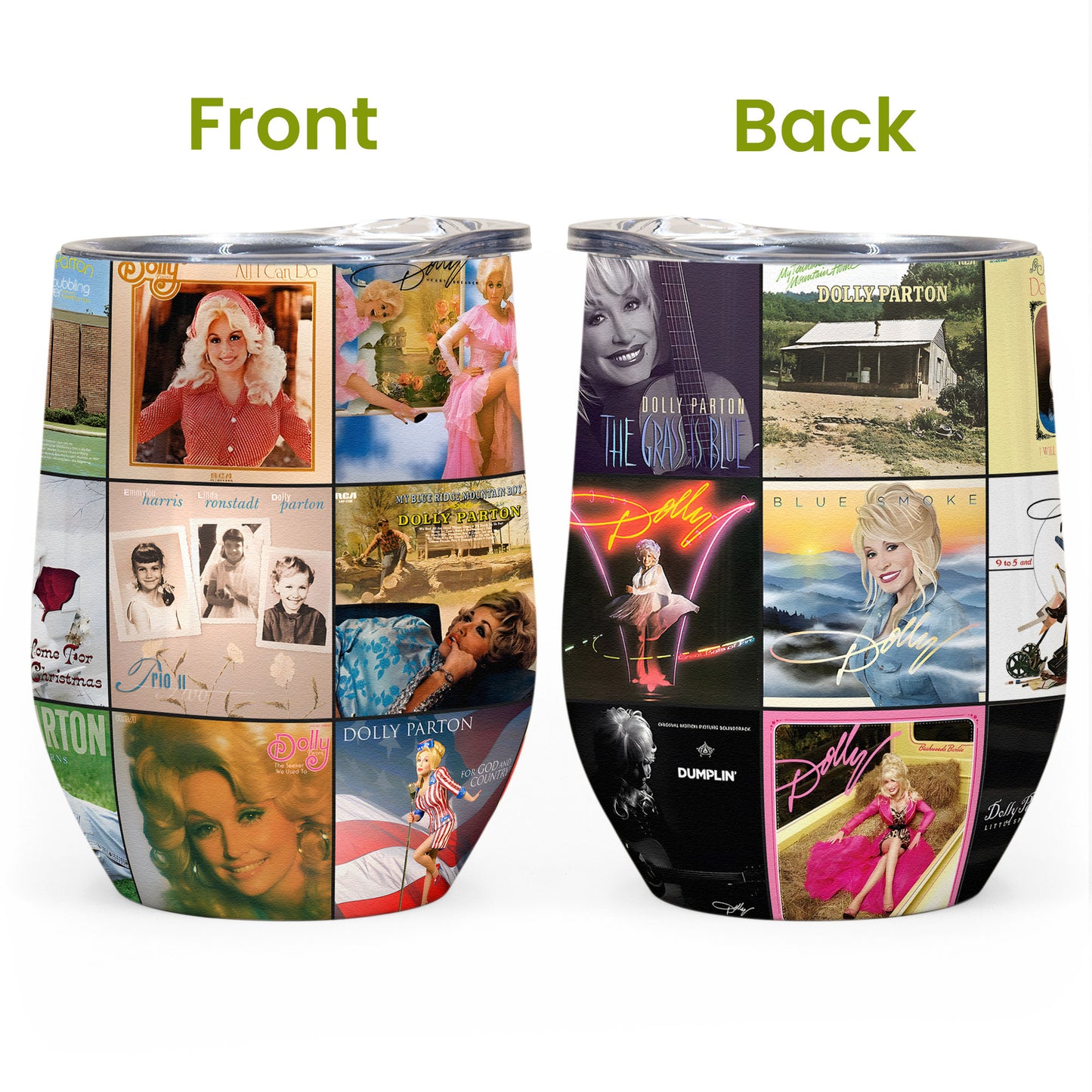 Dolly Parton Album Collage Tumbler – A Nostalgic Tribute to Country Music Icon