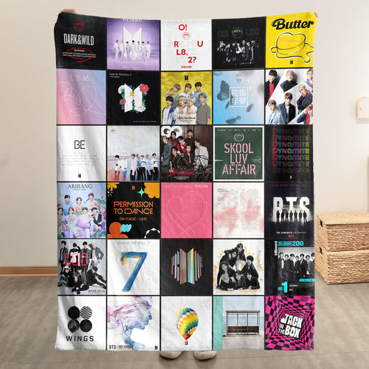 BTS Album Collage Sherpa Blanket – Iconic Discography Throw