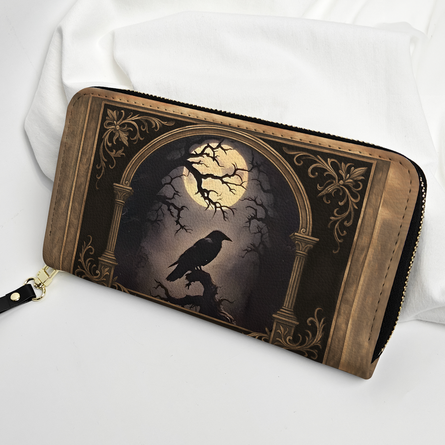 Raven Moon Gothic Art Leather Handbag – Dark Aesthetic Statement Bag