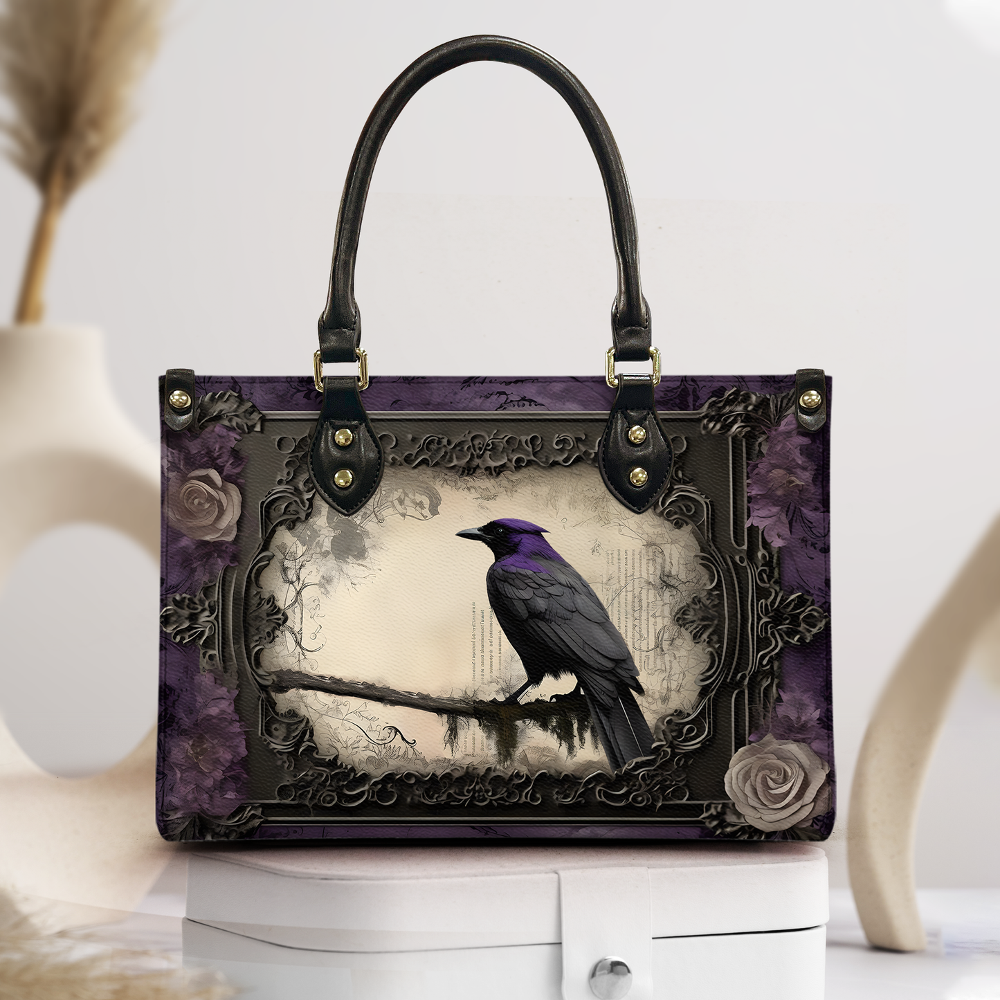 Gothic Raven Leather Handbag & Wallet Set – Inspired by Edgar Allan Poe