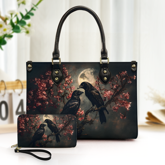 Moonlit Ravens Art Leather Handbag – Gothic Night Aesthetic Statement Bag
