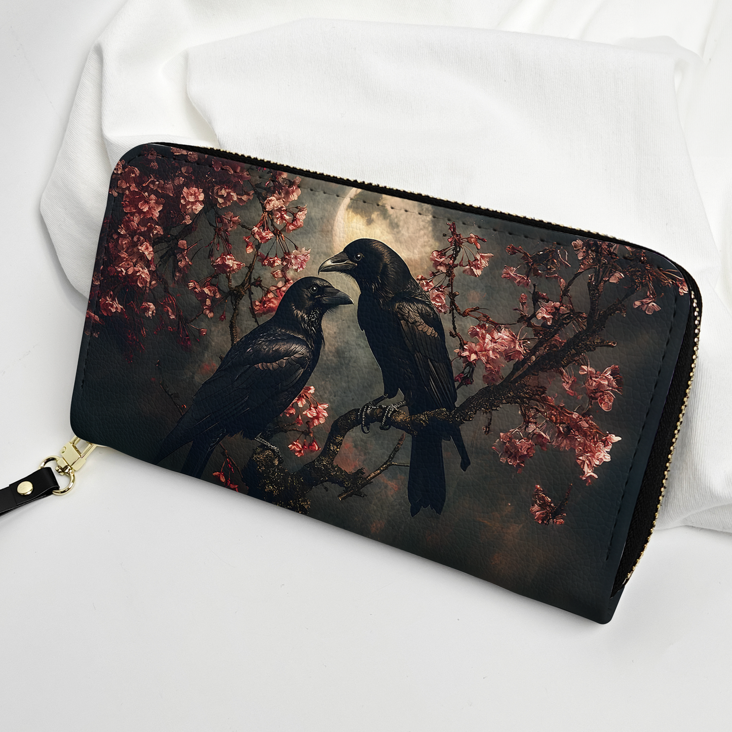 Moonlit Ravens Art Leather Handbag – Gothic Night Aesthetic Statement Bag