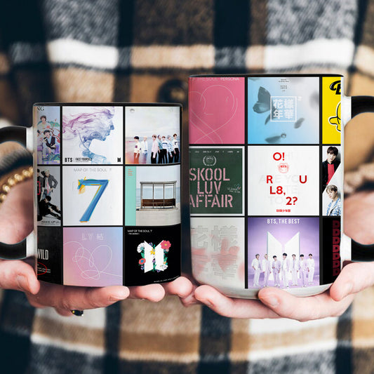 BTS Album Collage Accent Mug – Iconic Discography Coffee Cup