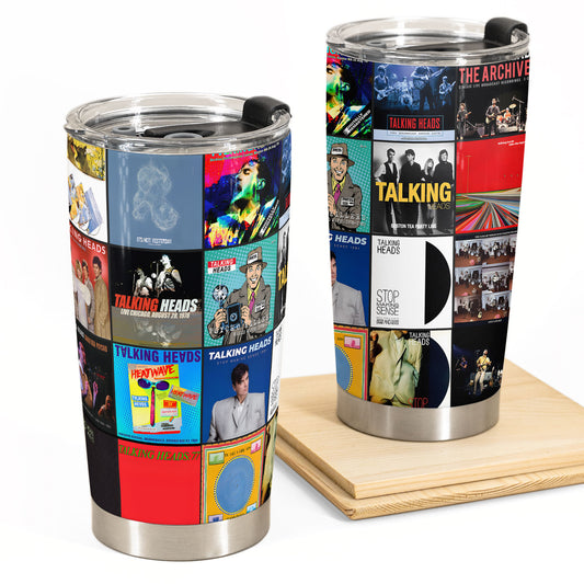 Talking Heads Album Collage Tumbler – Art Rock & New Wave Nostalgia