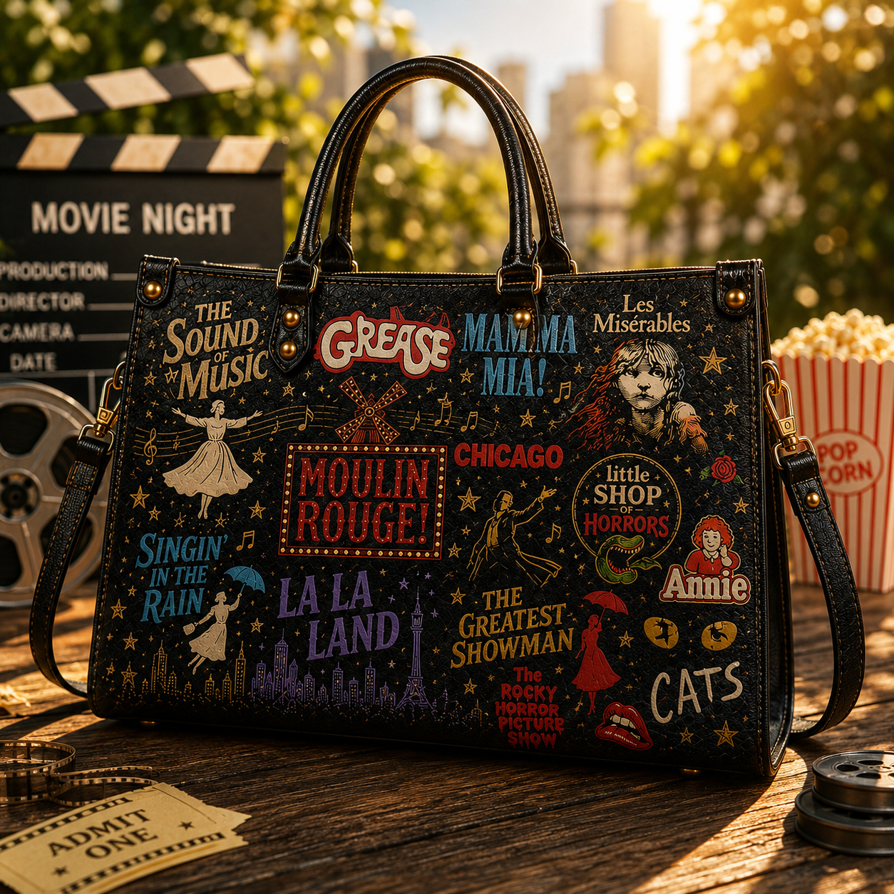 Musical Movies Faux Leather Handbag – Theatre Show Lover Shoulder Tote Bag