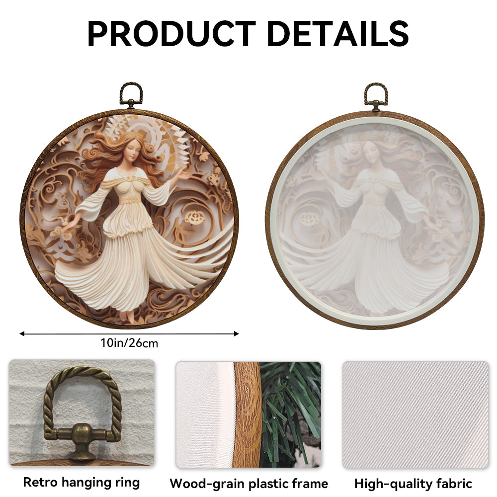 Angel of Grace Framed Round Wall Art – Paper Sculpture Style Spiritual Home Décor