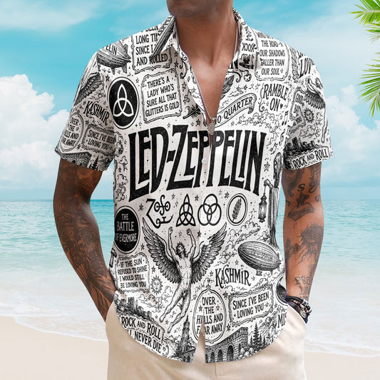 Led Zeppelin Vintage Collage Hawaiian Shirt – Classic Rock Legends All-Over Print
