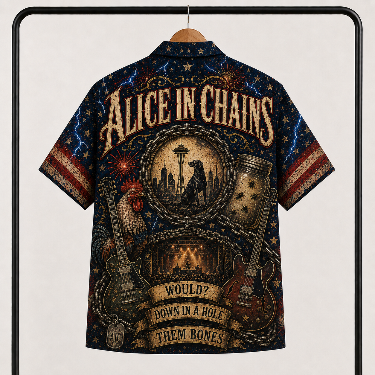 Alice In Chains Hawaiian Shirt - All Over Print Button Up AOP Shirt for Grunge Rock Fans