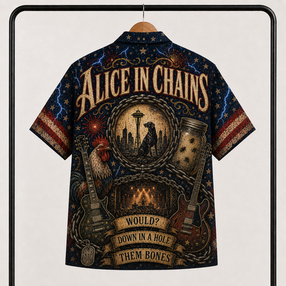 Alice In Chains Hawaiian Shirt - All Over Print Button Up AOP Shirt for Grunge Rock Fans
