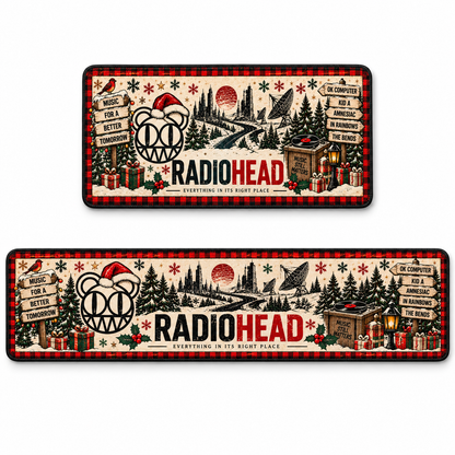 Radiohead Christmas Runner Rug, OK Computer Holiday Kitchen Runner, Alternative Rock Christmas Decor, Radiohead Fan Gift