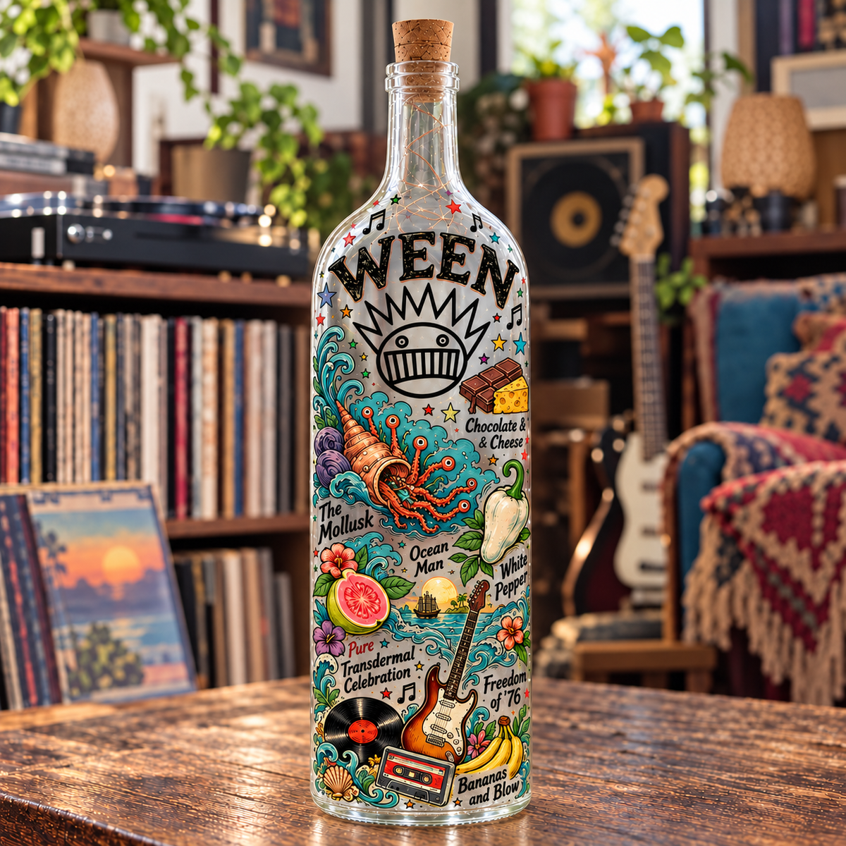 Ween Lighted Bottle Lamp, Boognish Music Decor, The Mollusk Fan Gift, Alternative Rock LED Bottle Light, Psychedelic Music Room Decor