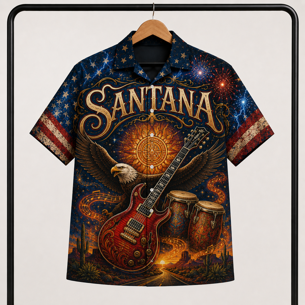 Santana Band Hawaiian Shirt - Unisex Vintage Aztec Sun Oye Como Va Button Up