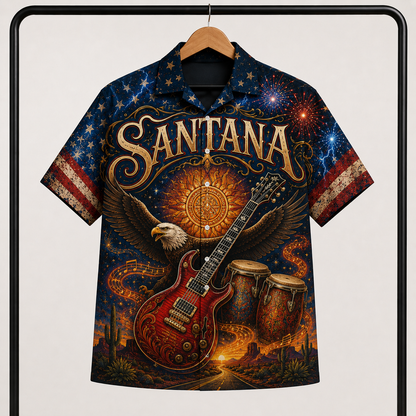 Santana Band Hawaiian Shirt - Unisex Vintage Aztec Sun Oye Como Va Button Up