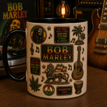 Bob Marley Mug – Reggae Coffee Mug with Three Little Birds, Redemption Song & Rastafari Inspired Design