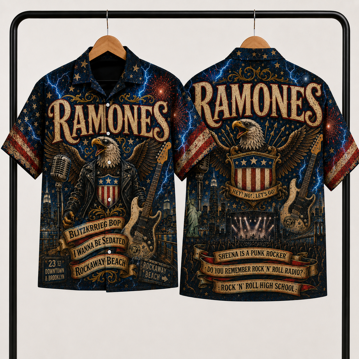 Ramones Hawaiian Shirt - Punk Rock Band All Over Print AOP Button Up Shirt for Ramones Fans