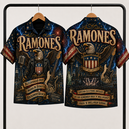 Ramones Hawaiian Shirt - Punk Rock Band All Over Print AOP Button Up Shirt for Ramones Fans