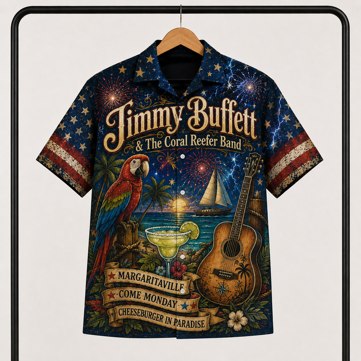 Jimmy Buffett Hawaiian Shirt - Unisex Vintage Parrot Margaritaville Beach Button Up
