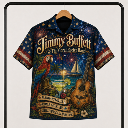 Jimmy Buffett Hawaiian Shirt - Unisex Vintage Parrot Margaritaville Beach Button Up
