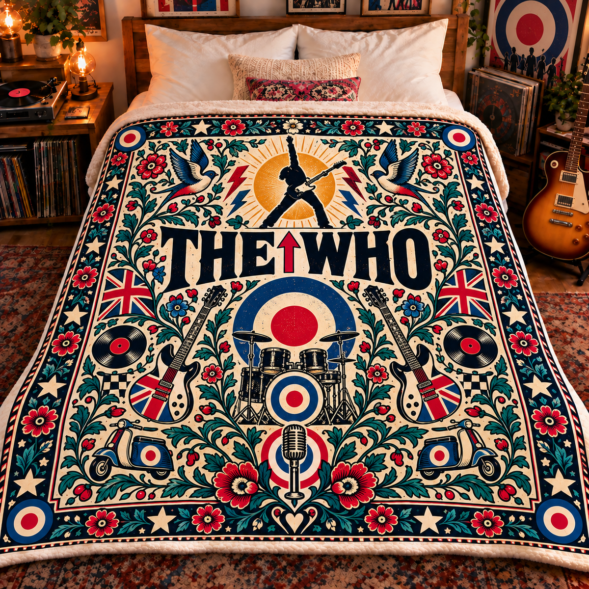 The Who Mod Target Sherpa Throw Blanket – Ultimate Classic Rock Band Fan Gift, Mod Target Bullseye British Rock Decor