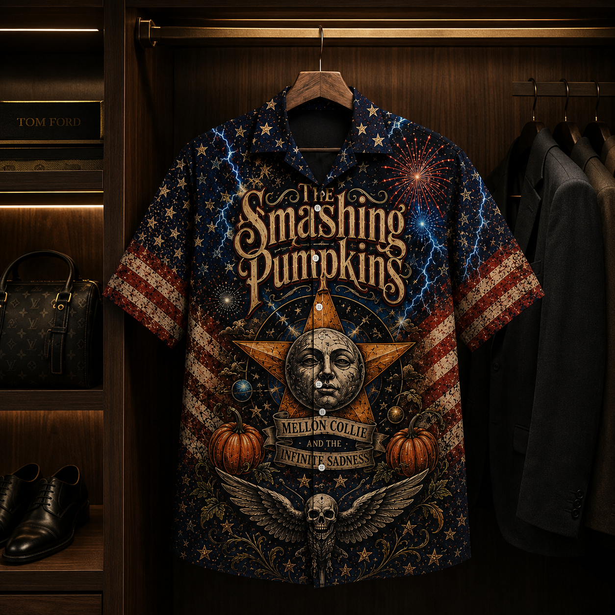The Smashing Pumpkins Hawaiian Shirt - Unisex Celestial Moon Star Pumpkin Button Up