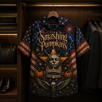 The Smashing Pumpkins Hawaiian Shirt - Unisex Celestial Moon Star Pumpkin Button Up