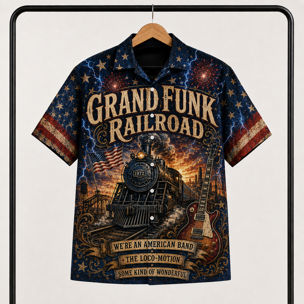 Grand Funk Railroad Hawaiian Shirt - American Classic Rock Band All Over Print AOP Button Up Shirt for Rock Music Fans