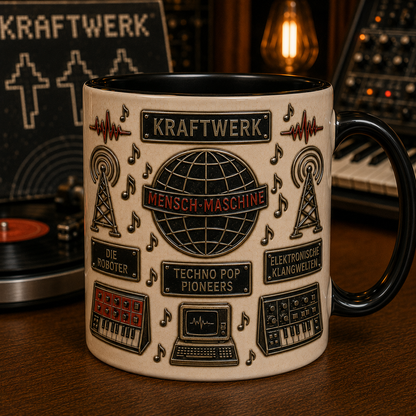 Kraftwerk Mug – Mensch-Maschine Electronic Music Ceramic Coffee Mug, Synthwave & Techno Fan Gift