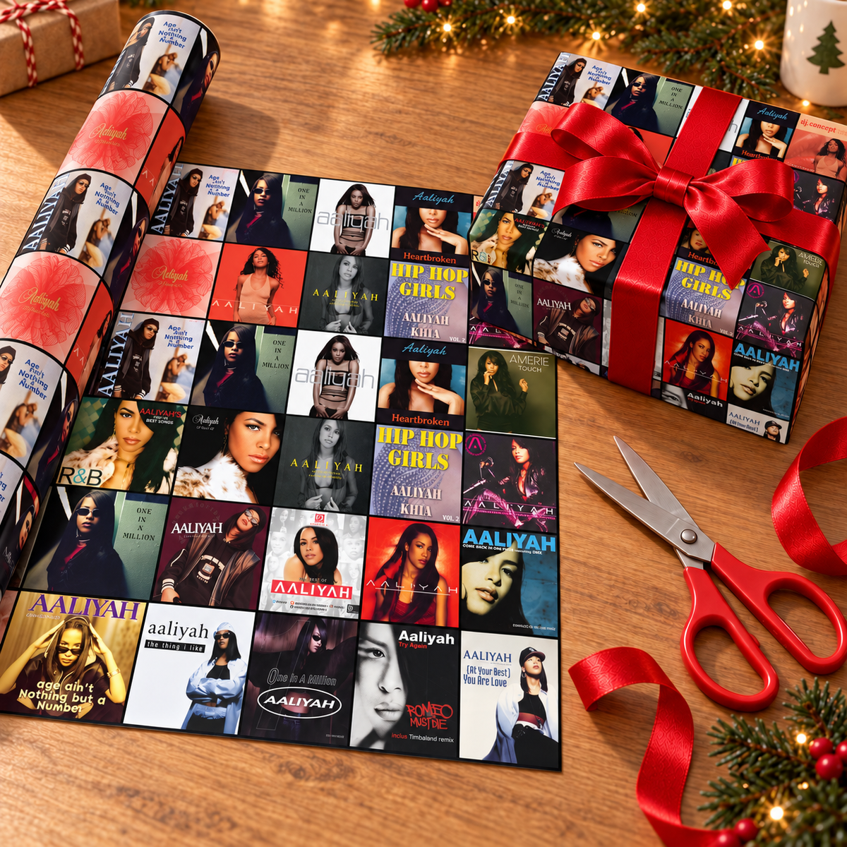 Aaliyah Album Cover Collage Wrapping Paper – 90s R&B Music Fan Gift Wrap Roll