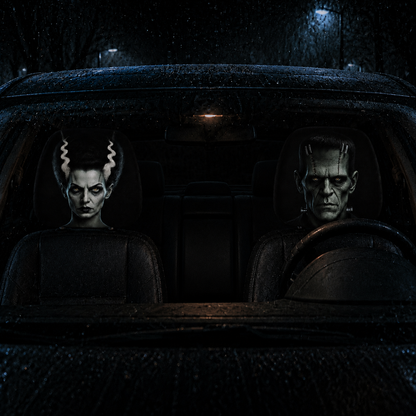 Frankenstein & Bride of Frankenstein Car Headrest Cover Set – Horror Couple Halloween Auto Decor