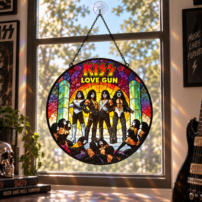 KISS Band Stained Glass Suncatcher – Glam Rock Music Window Hanging Gift for KISS Army