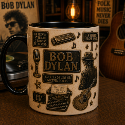 Bob Dylan Mug – Blowin’ in the Wind & The Times They Are A-Changin’ Coffee Cup, Folk Music Gift