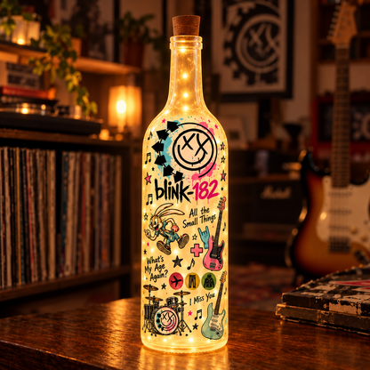 Blink-182 Lighted Bottle Lamp, Pop Punk LED Bottle Decor, Blink 182 Fan Gift, Music Room Night Light, Rock Band Home Decor