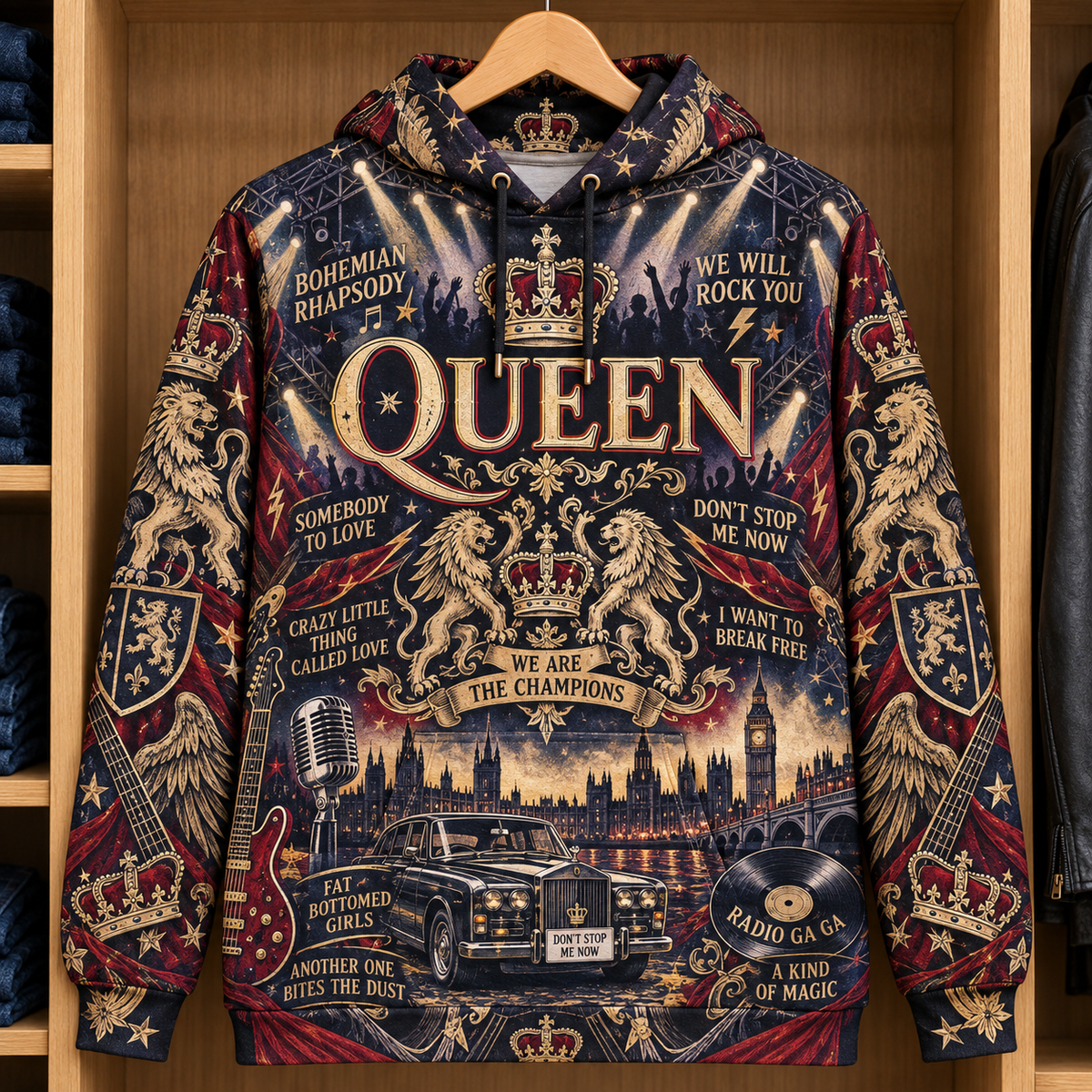 Queen Rock Legends Hoodie – Bohemian Rhapsody We Are The Champions Vintage Music Pullover, Classic Rock Fan Gift