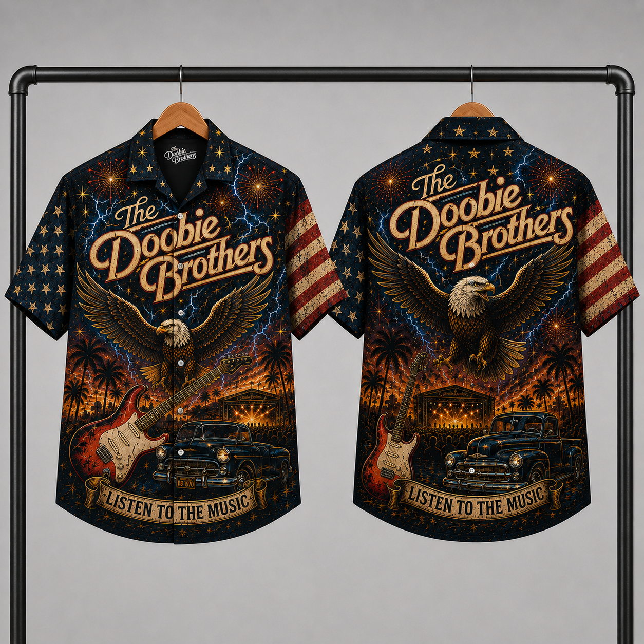 The Doobie Brothers Hawaiian Shirt - Unisex American Eagle Listen To The Music Button Up