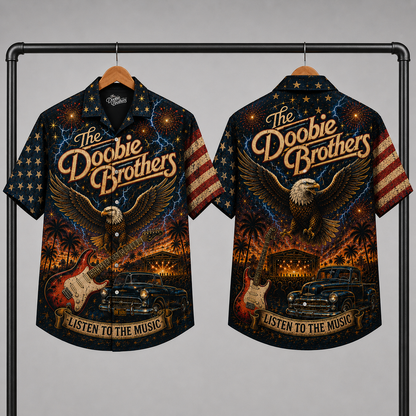 The Doobie Brothers Hawaiian Shirt - Unisex American Eagle Listen To The Music Button Up