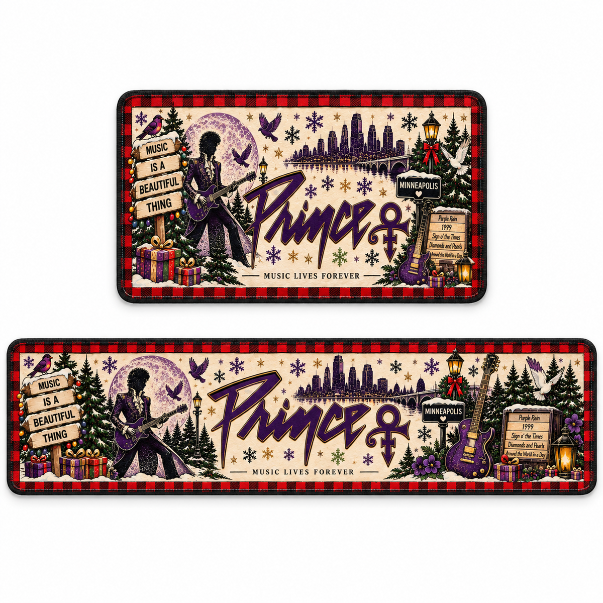 Prince Christmas Runner Rug, Purple Rain Holiday Kitchen Runner, Minneapolis Music Lover Christmas Decor, Prince Fan Gift