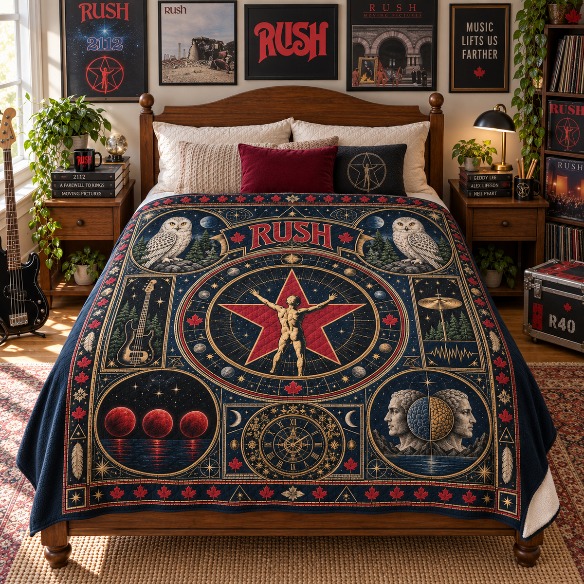 Rush Heritage Pattern Sherpa, 2112 Starman Rock Band Blanket, Moving Pictures Inspired Bedding, Vintage Rush Fan Gift