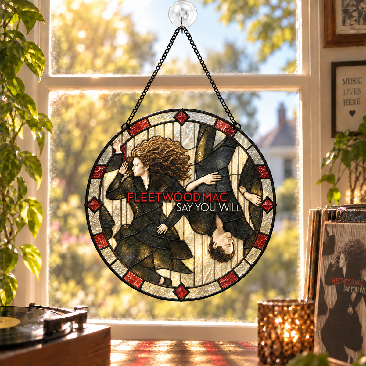 Fleetwood Mac Iconic Album Art Stained Glass Sun Catcher –70s Rock Window Hanging Gift for Fans