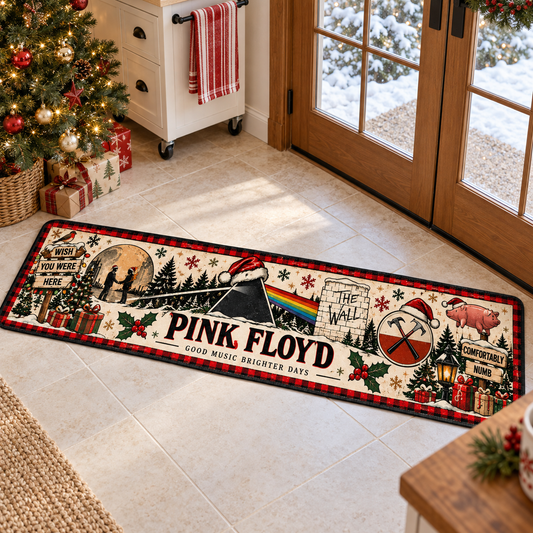 Pink Floyd Christmas Runner Rug, Dark Side of the Moon Holiday Kitchen Runner, Wish You Were Here Rock Christmas Decor