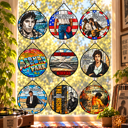 Bruce Springsteen Iconic Album Cover Stained Glass Sun Catcher – The Boss Rock Music Window Hanging Gift