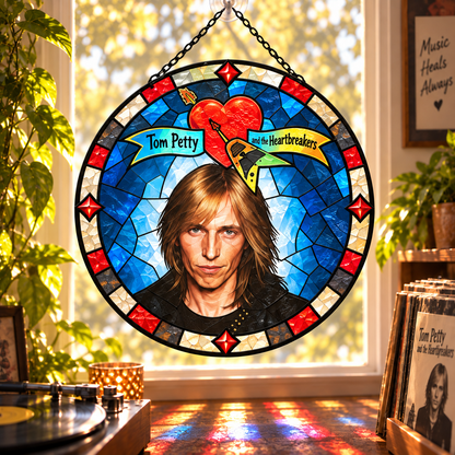 Tom Petty & The Heartbreakers Suncatcher, 9 Album Stained Glass Window Hanging, Classic Rock Music Gift