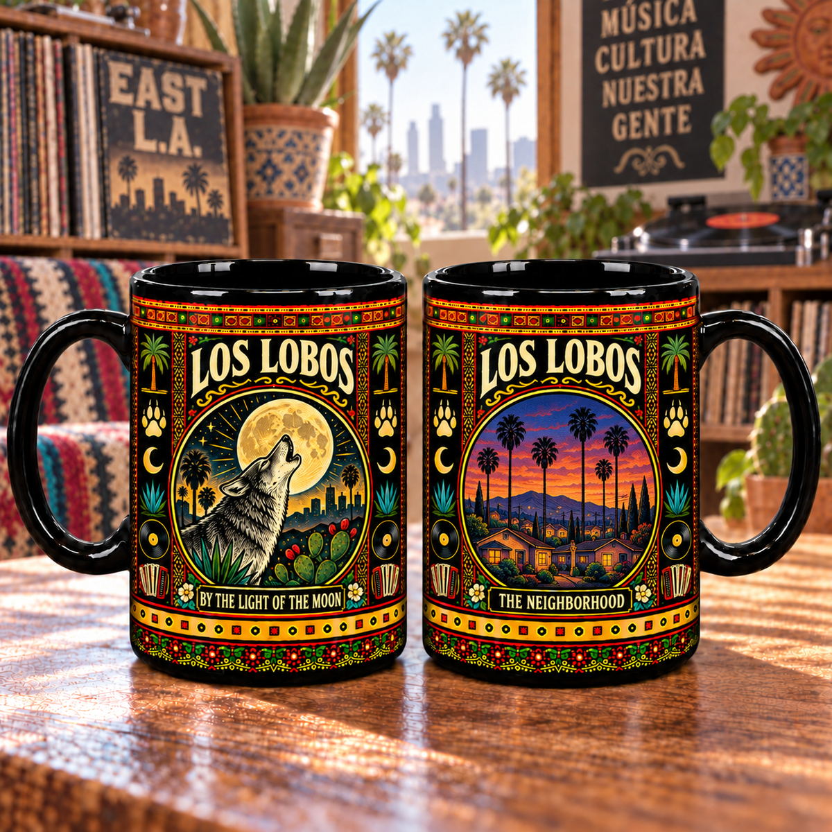 Los Lobos Mug, By the Light of the Moon The Neighborhood Ceramic Coffee Mug, Chicano Rock Music Gift