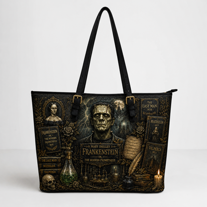 Mary Shelley Frankenstein Leather Handbag, Tote Bag and Wallet Set, The Modern Prometheus Literary Horror Book Lover Handbag