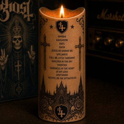 Ghost Flameless LED Candle, Impera Music Candle, Gothic Metal Fan Gift, Battery Operated LED Home Decor