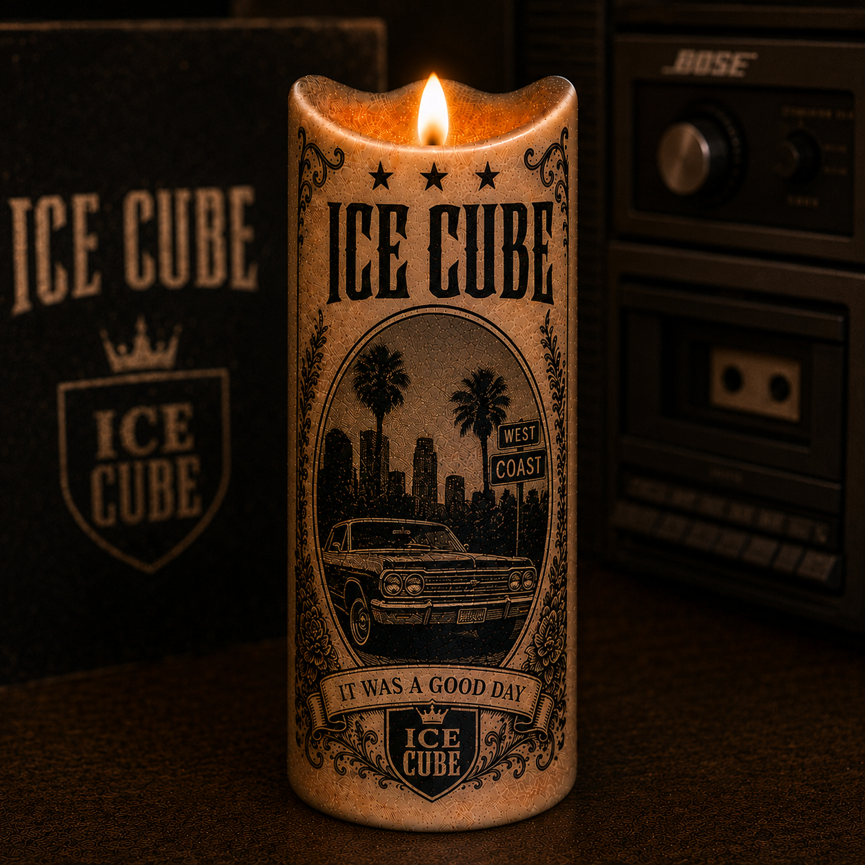 Ice Cube Flameless LED Candle, It Was a Good Day Music Candle, West Coast Hip Hop Fan Gift, Battery Operated LED Home Decor