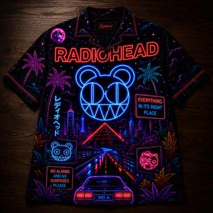 Radiohead Hawaiian Shirt - Unisex Neon Light Modified Bear Kid A Button Up
