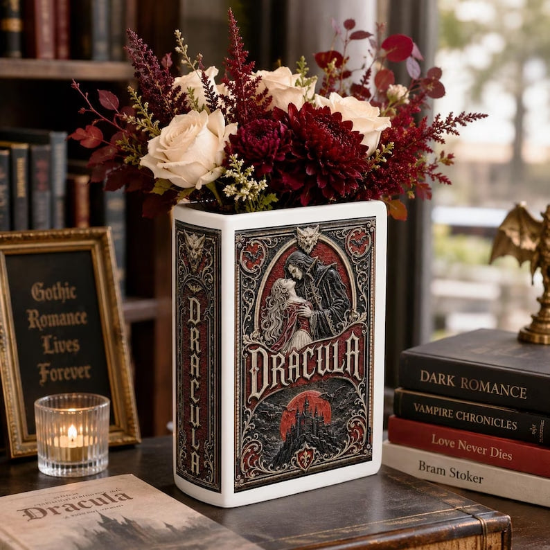 Bram Stoker Dracula Ceramic Book Vase - Gothic Vampire Home Decor & Bookish Gift